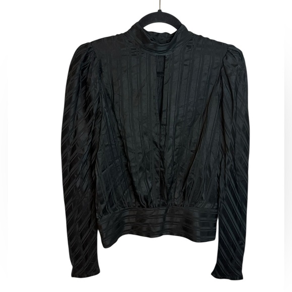 Frame Black Silk Jacquard Keyhole Puff Sleeve Blouse - Picture 2 of 7
